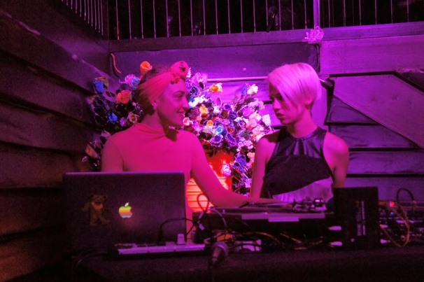 DJ Mia Moretti & Margot (violinist Caitlin Moe) of The Dolls. Photo Credit: Amy Hamblen