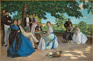 Jean-FrÃ©dÃ©ric Bazille (French, 1841â€“1870) Family Reunion, 1867 Oil on canvas; 58 7/8 x 90 9/16 in. (152 x 230 cm) MusÃ©e d'Orsay, Paris, Acquired with the participation of Marc Bazille, brother of the artist, 1905